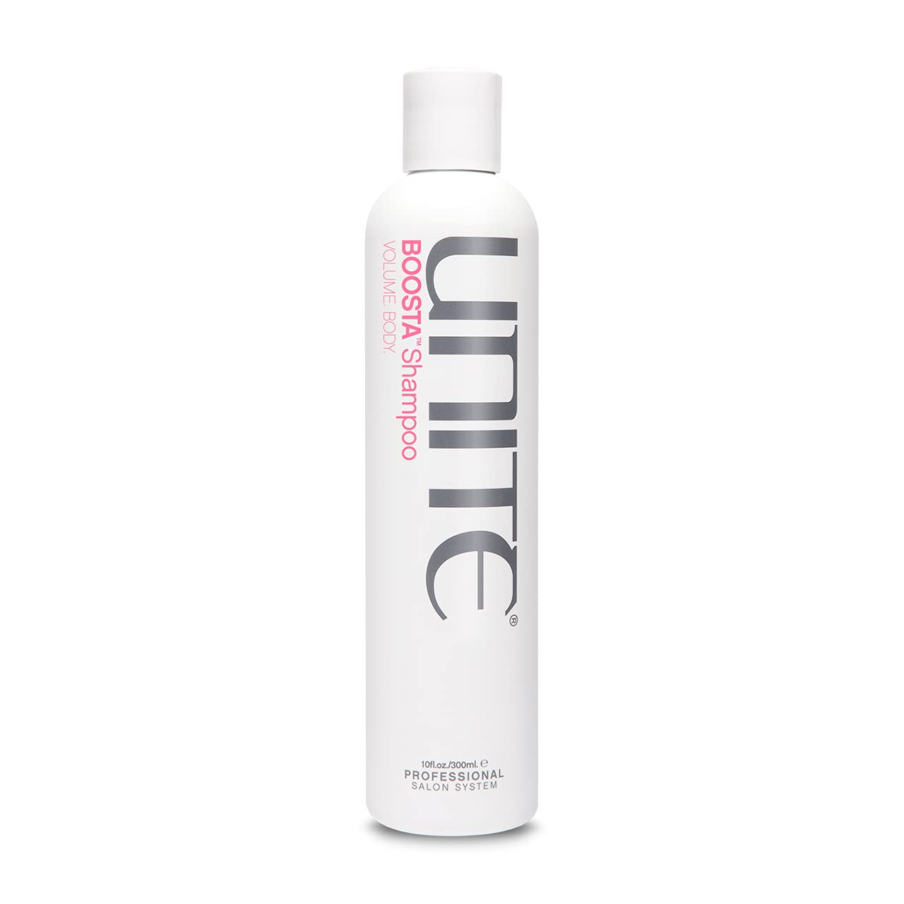UNITE BOOSTA Shampoo bottle with pour, ideal for daily cleansing of fine hair.