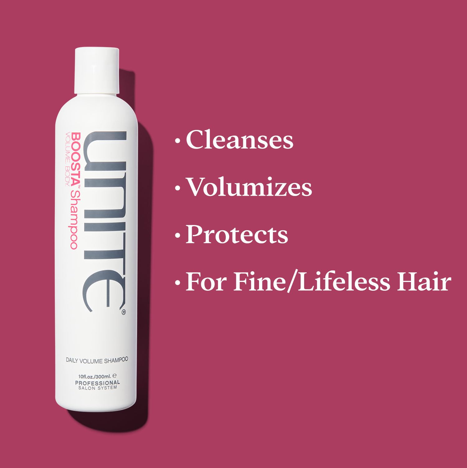 UNITE BOOSTA Shampoo lather close-up, rich foam signaling buildup removal.