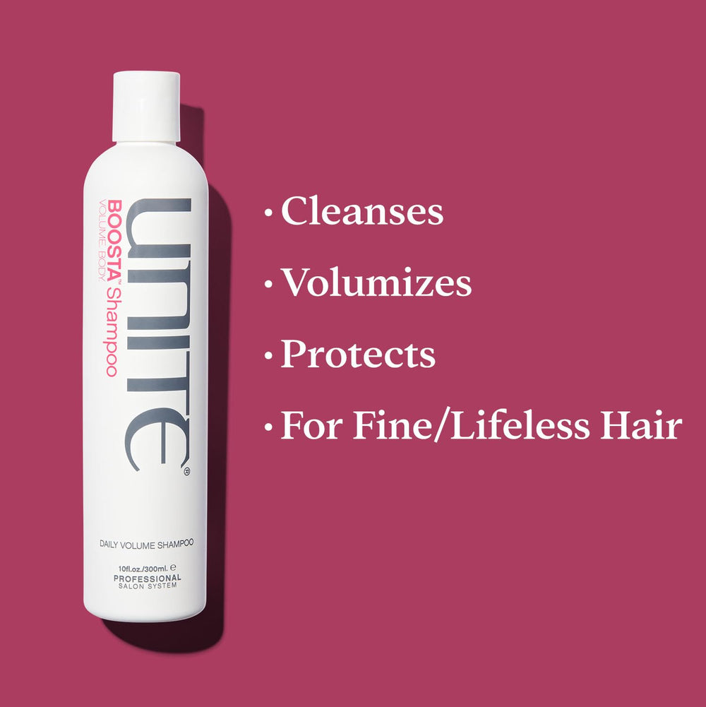 UNITE BOOSTA Shampoo lather close-up, rich foam signaling buildup removal.