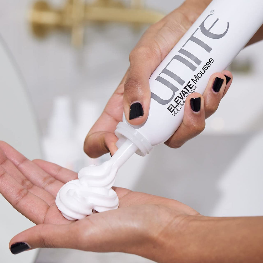 Shiny, smooth hair after using UNITE Elevate Mousse