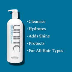 UNITE Hair 7SECONDS Shampoo protecting color during cleansing for vibrant shade.