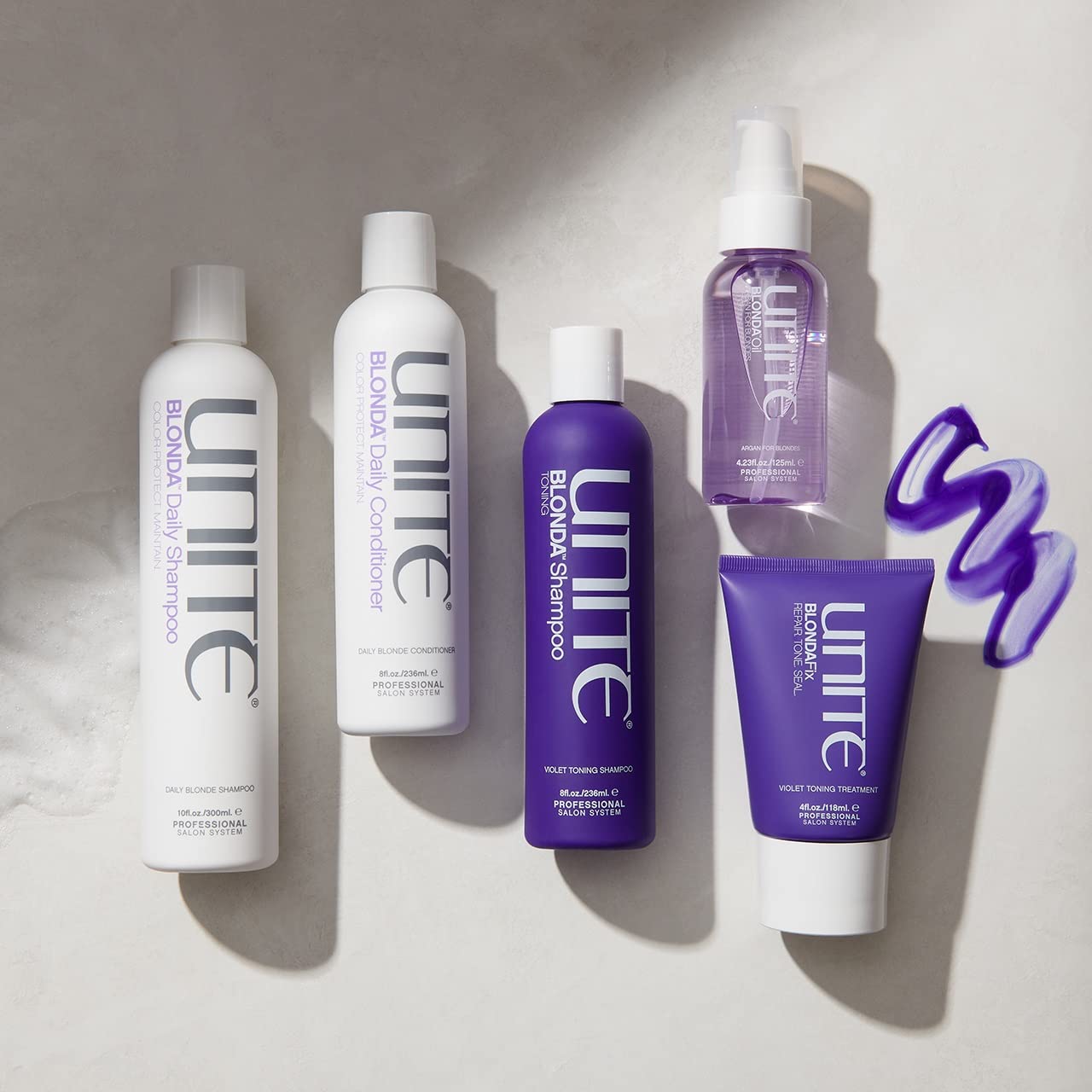 UNITE Hair BLONDA coupled with daily shampoo for long-lasting cool tones.