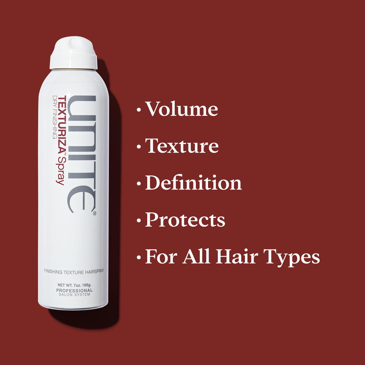 UNITE TEXTURIZA spray mist on dry hair reveals texture and definition.
