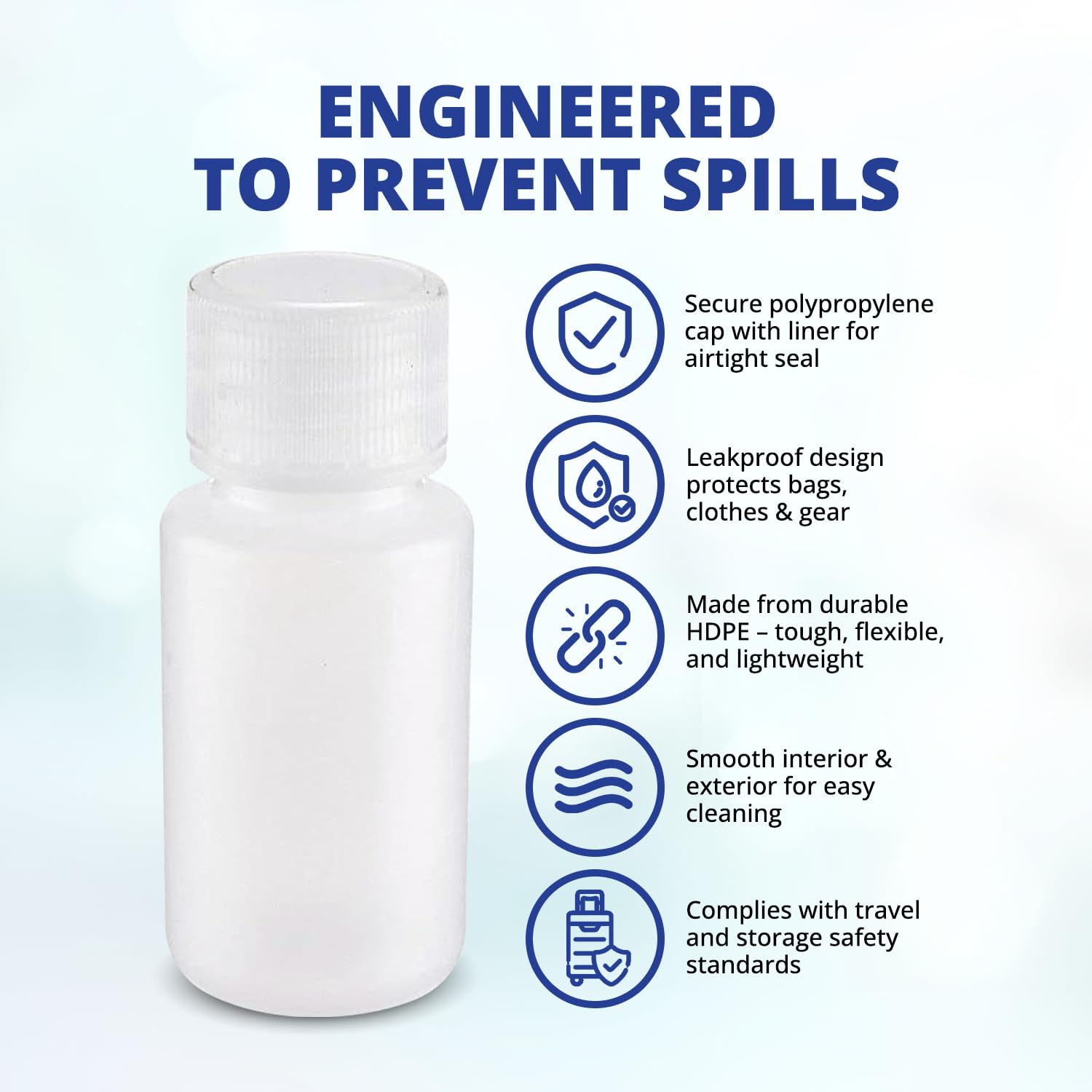 United Scientific TSA-approved 3oz bottles fit easily in carry-on