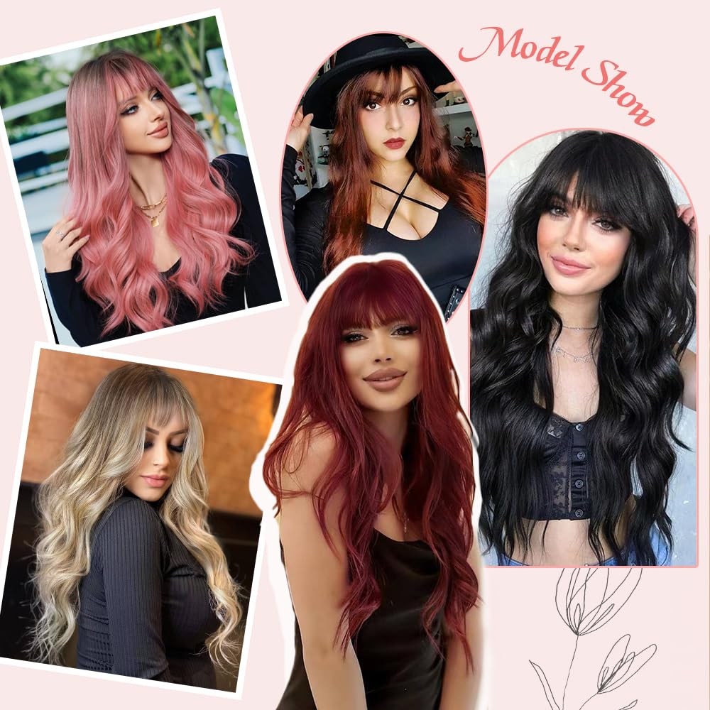 UNNYMGER 26in wig with bangs offers easy transformation for different moods.