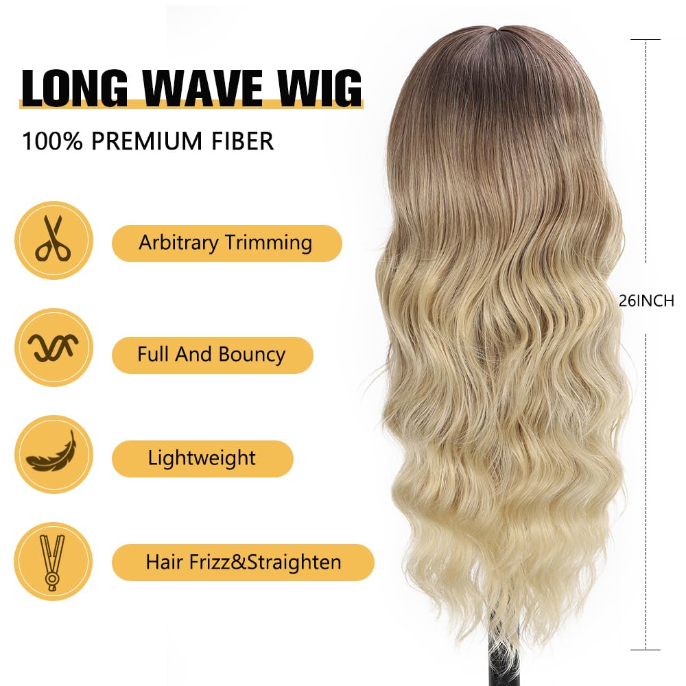 UNNYMGER long curly waves wig with bangs shows cap comfort and secure fit