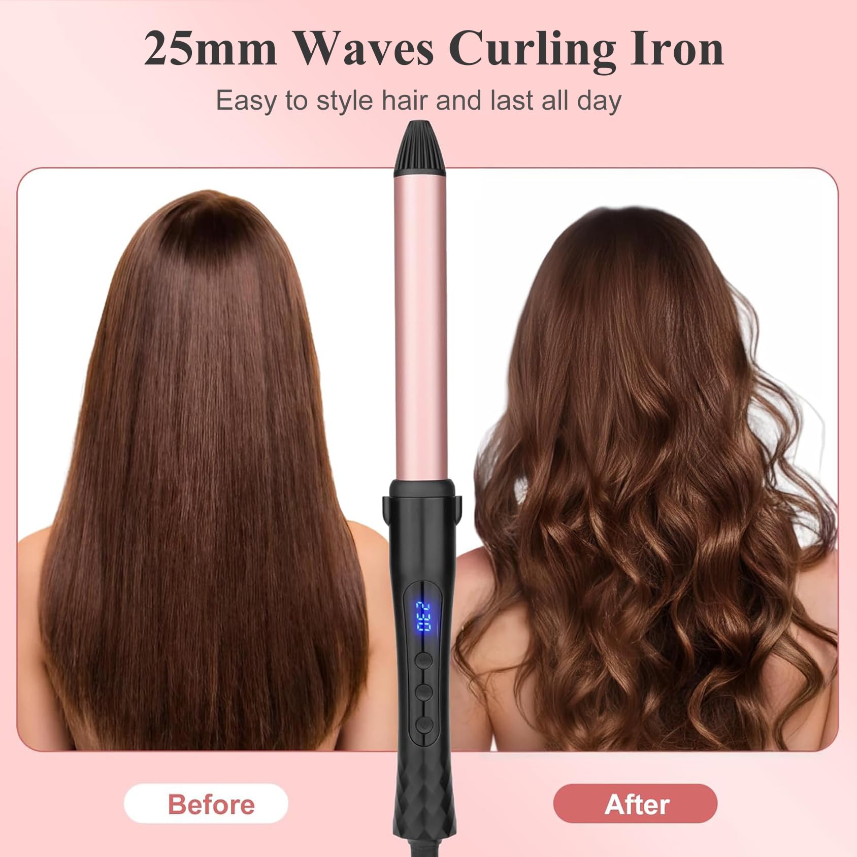 UNOBEY curling iron with tourmaline ceramic coating reduces frizz and adds shine.