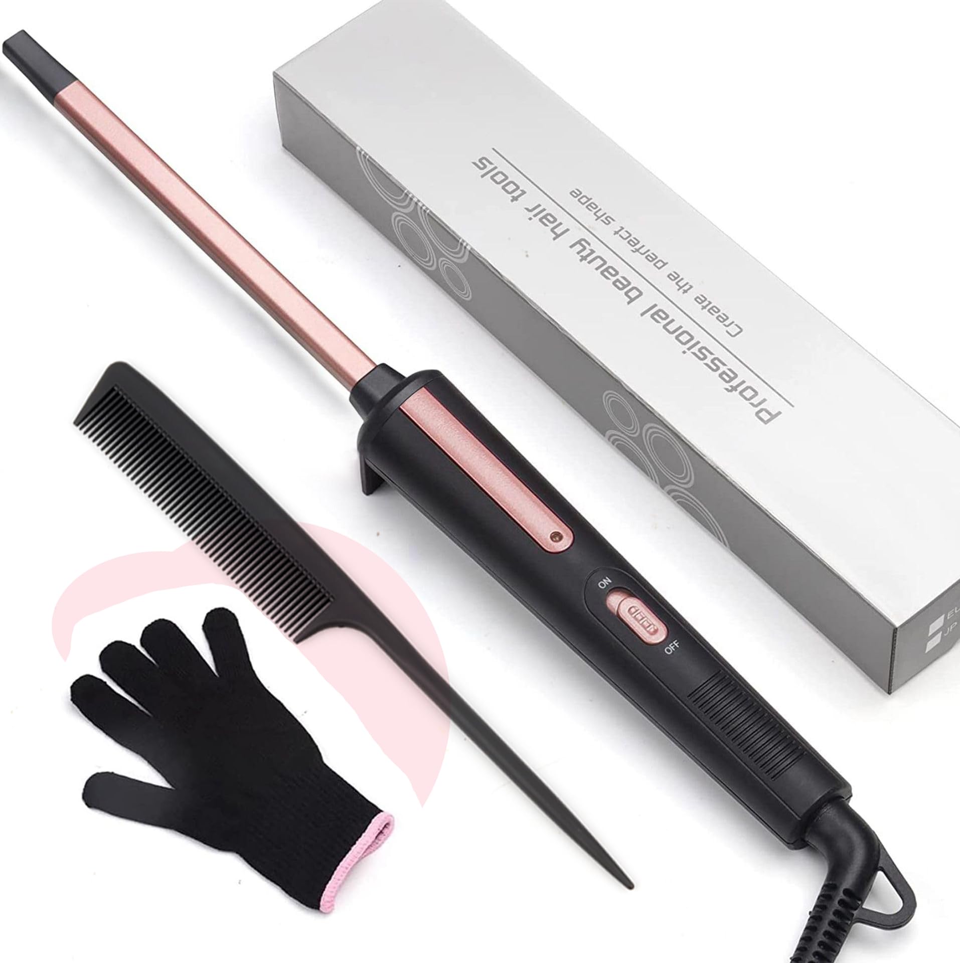 UNOBEY thin curling iron with a 3/8-inch square barrel creates tight, shiny curls.