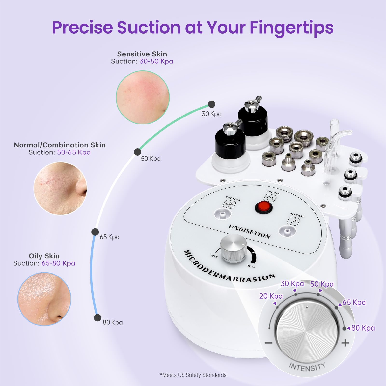 UNOISETION adjustable suction dial for gentle to deep cleansing