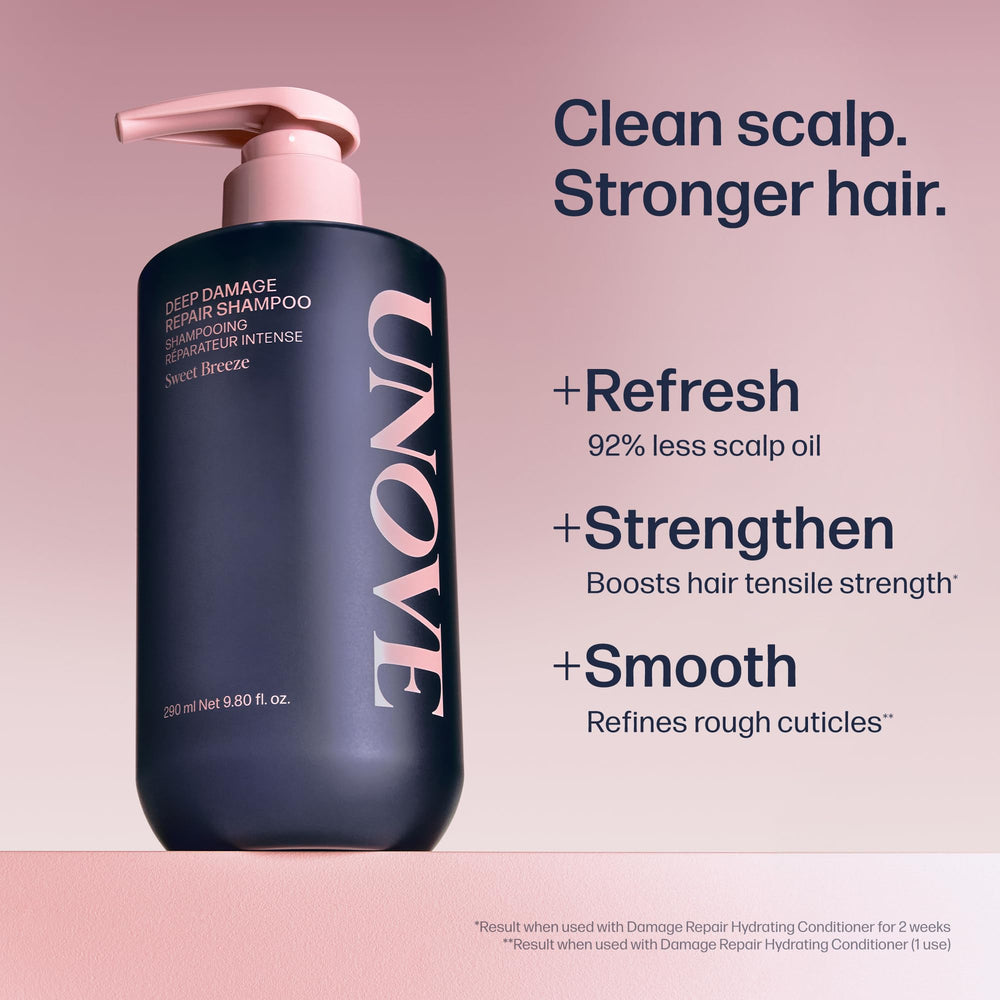 UNOVE Deep Damage Repair Shampoo rich foam demonstrates gentle cleansing for scalp.