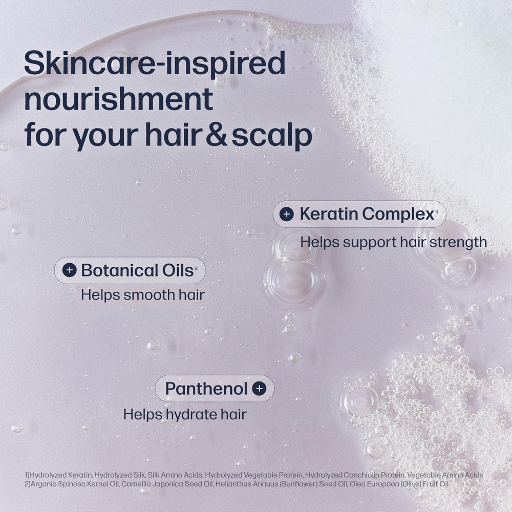 UNOVE Deep Damage Repair Shampoo close-up shows Keratin-PF reinforcing strands.