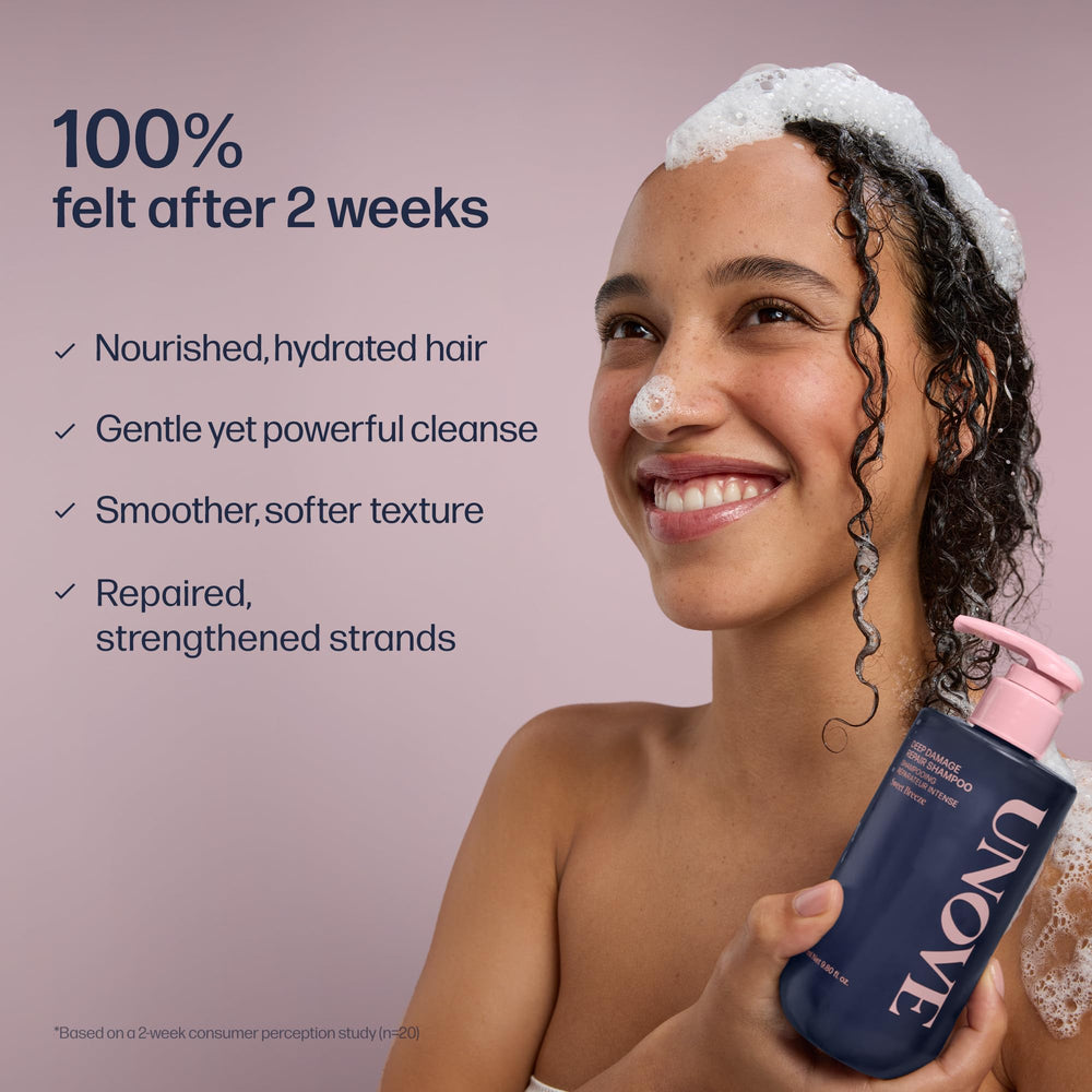 UNOVE shampoo packaging highlights premium design and easy-to-use pump.