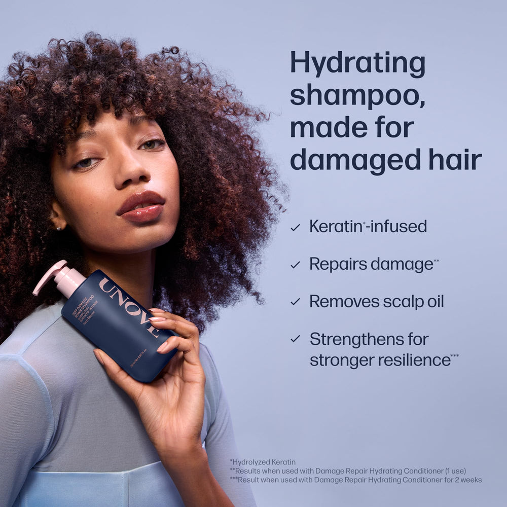 UNOVE Deep Damage Repair Shampoo scalp care visual implies refreshed, balanced scalp.