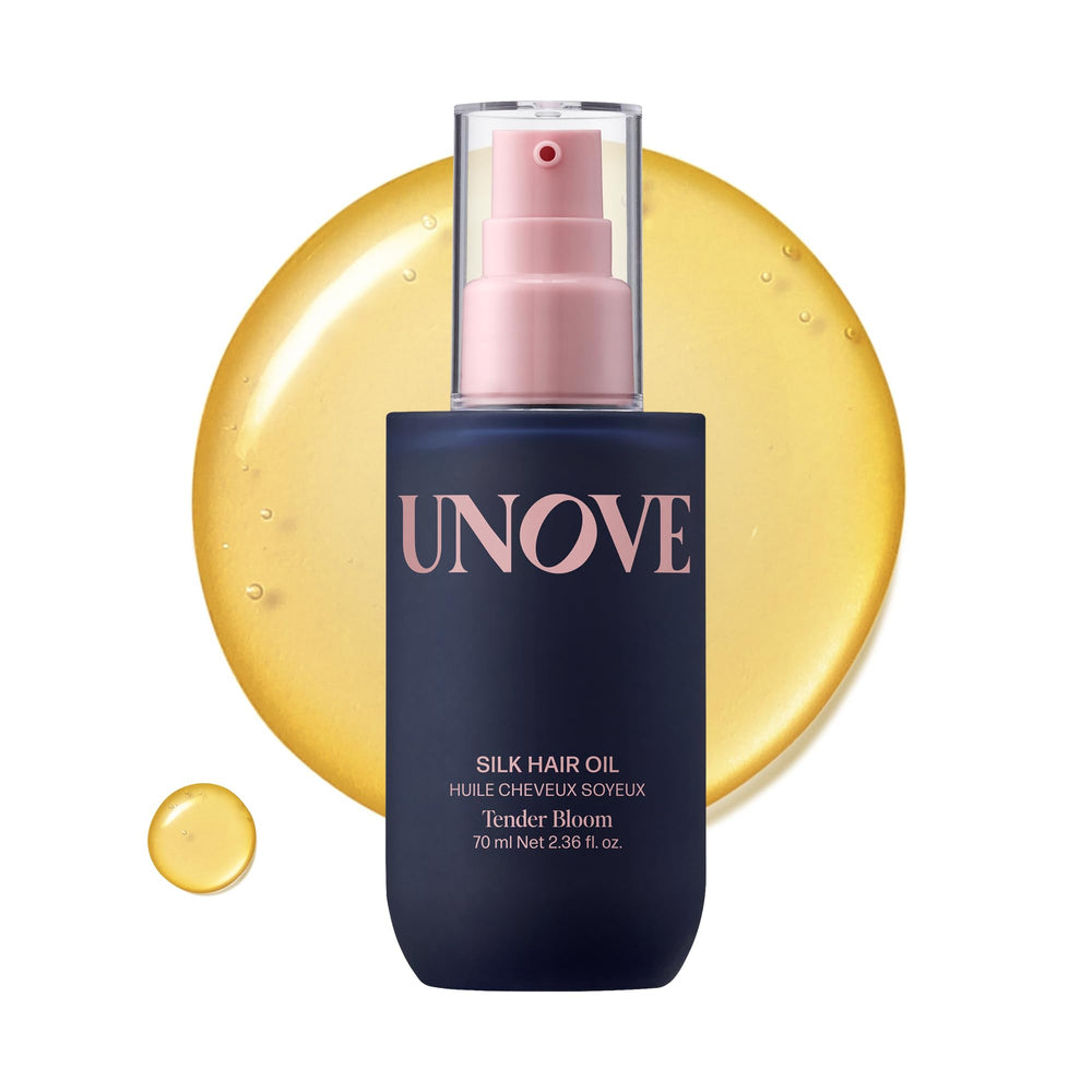 UNOVE Silk Oil Essence bottle in a clean setup for nourished hair