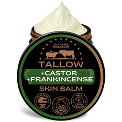 Untamed Organics tallow balm jar closeup for deep moisturization.