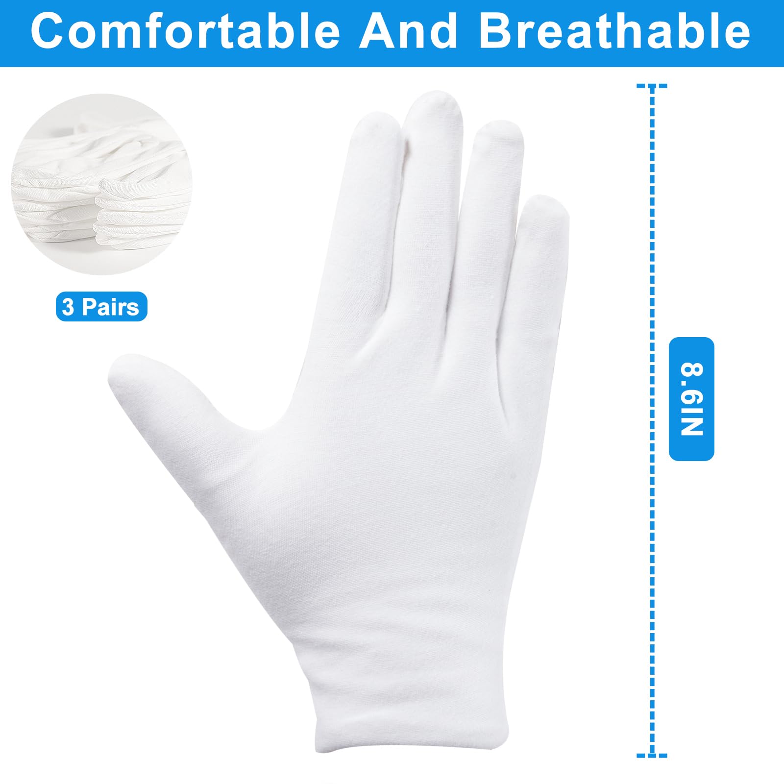Untrytb white cotton gloves showing breathable fabric for comfortable wear.