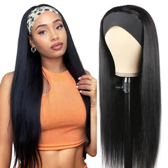 Unvizossa headband wig front view with natural straight Brazilian hair.