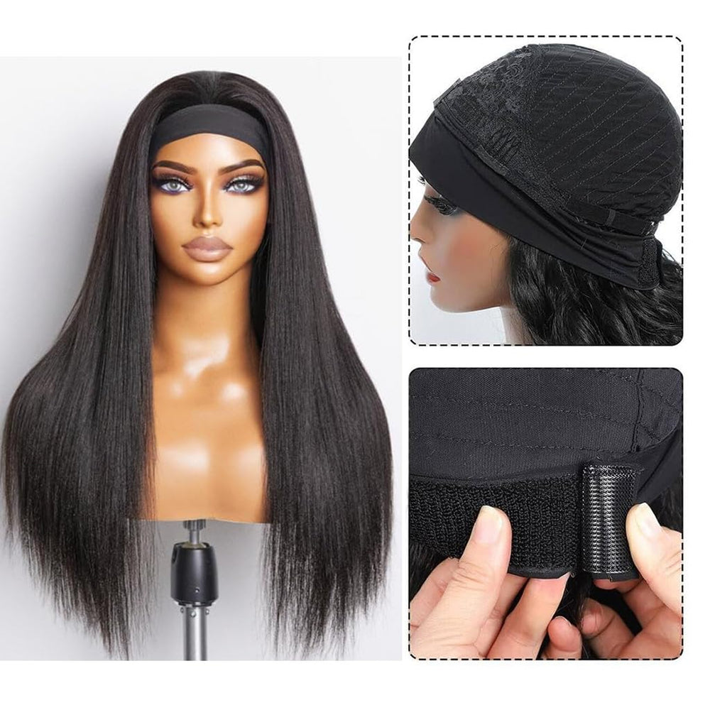 Natural color option shown on Unvizossa headband wig.