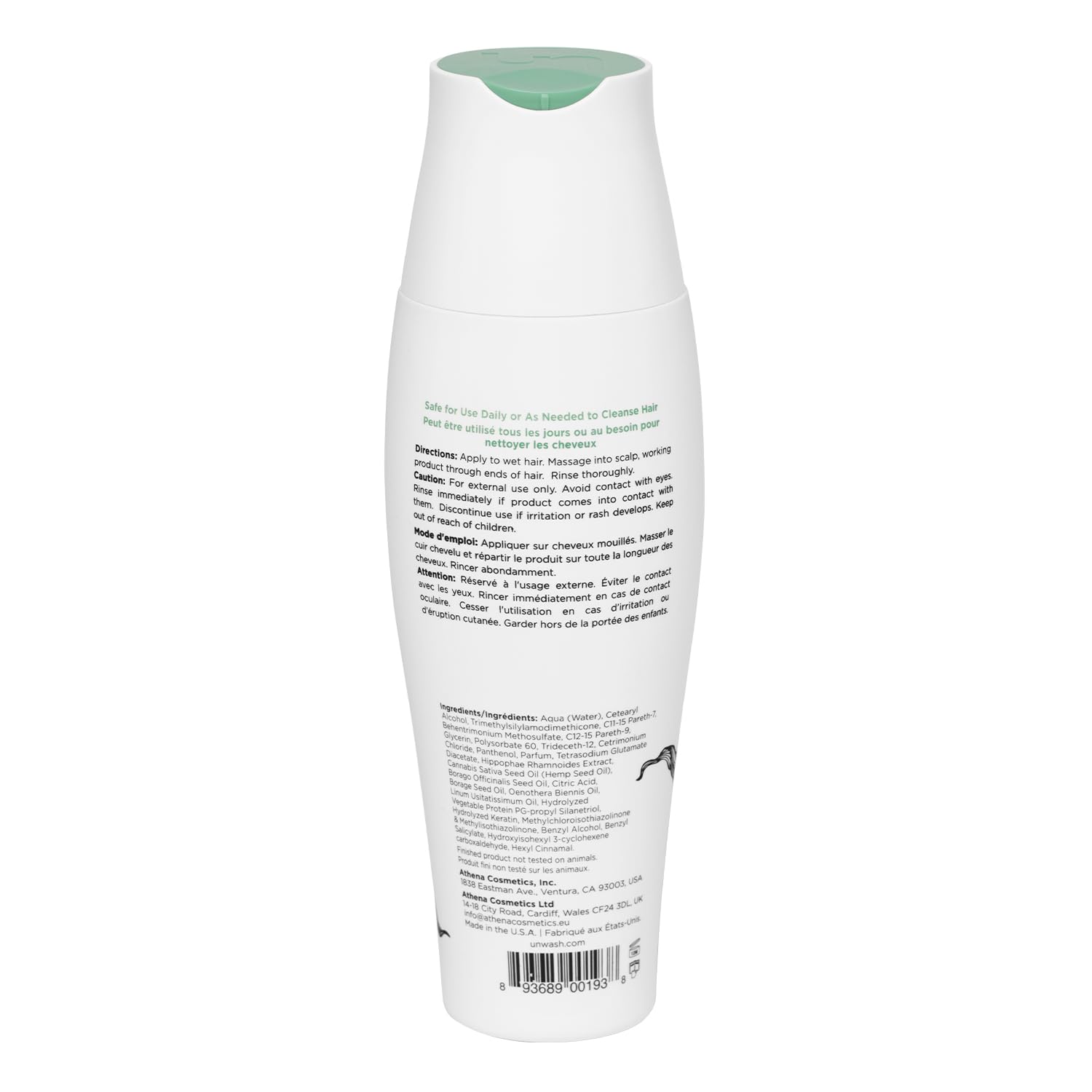Unwash packaging and 13.5 oz bottle ready for daily conditioning and hydration