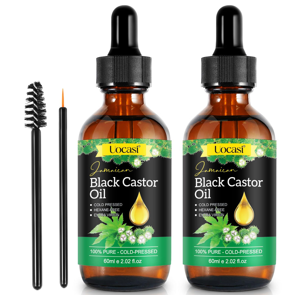 Uocasi: aceite de ricino negro jamaicano en botella 2 pack para crecimiento del cabello