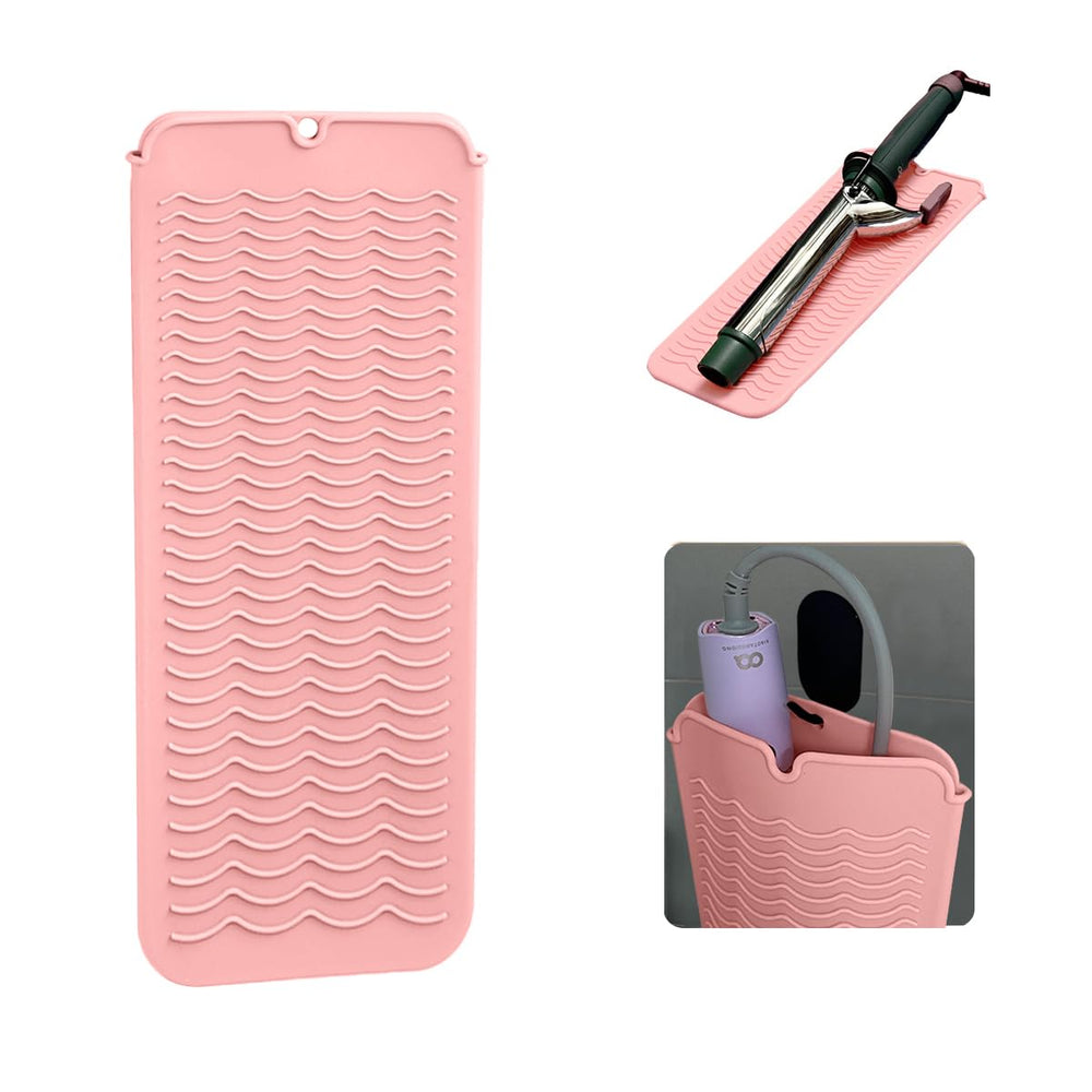 UORNERI heat-resistant silicone mat with hanging hole protecting countertops during styling.