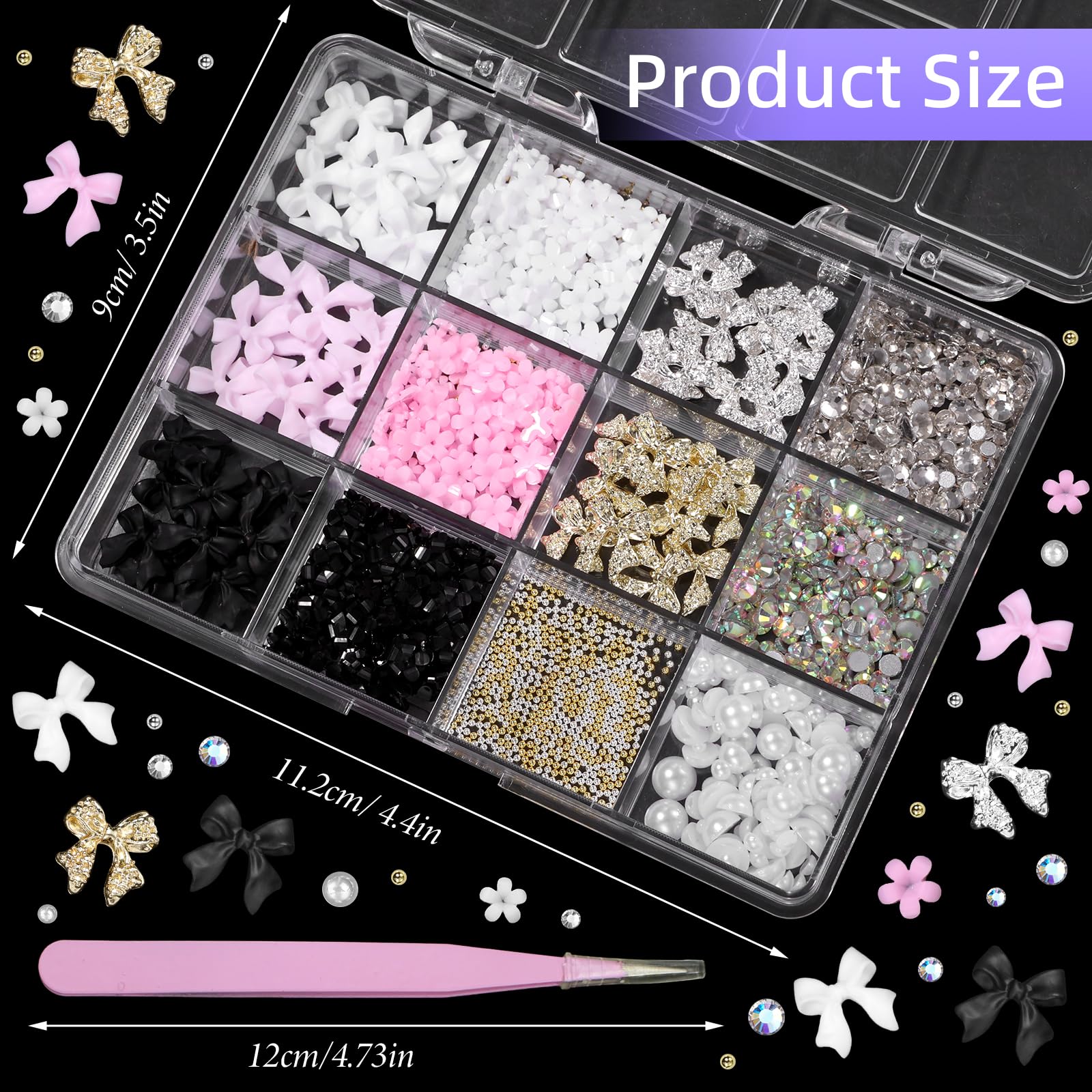 Uotey mixed nail gems and rhinestones sparkle for versatile designs.