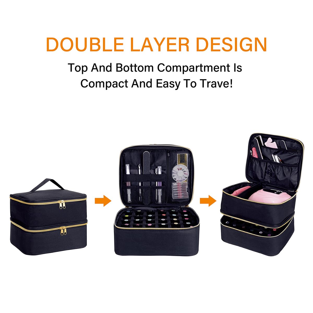 UOZL nail polish organizer portable handle for travel or home use