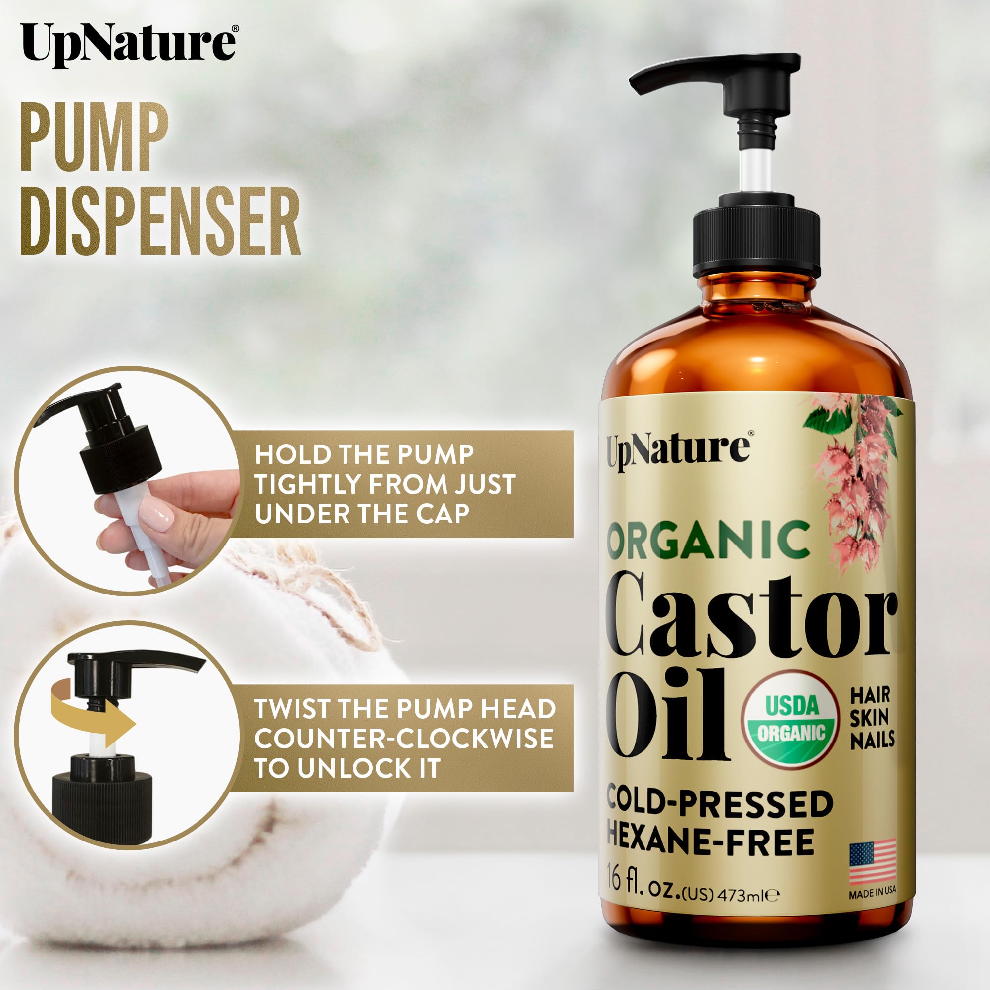UpNature Castor Oil for hair nourishment and scalp conditioning.