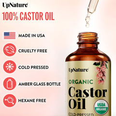Etiqueta orgánica de UpNature Lash Serum destacando ingredientes naturales
