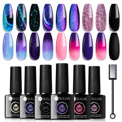 UR SUGAR set de gel glitter con seis colores para uñas brillantes.