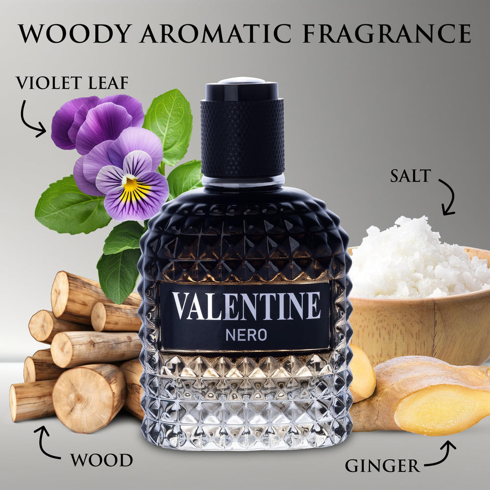 Urban Collection Valentine Nero bottle angled shows modern aesthetic for casual and night outings.