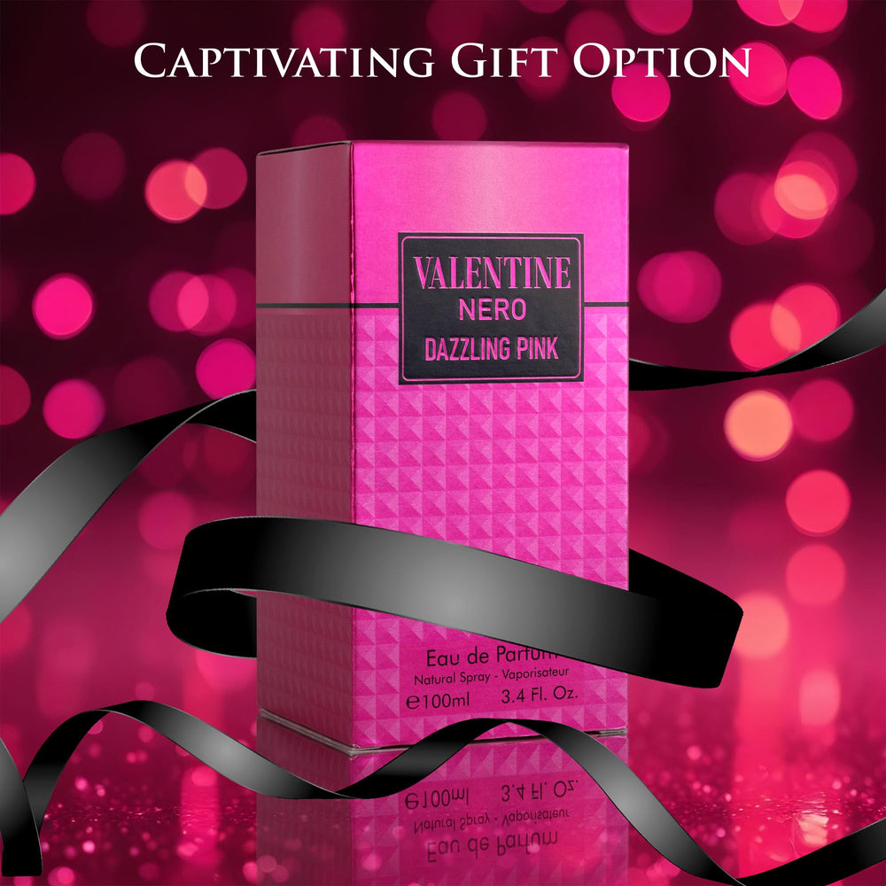 URBAN COLLECTION Valentine Nero Dazzling Pink flat lay, bottle and packaging on display