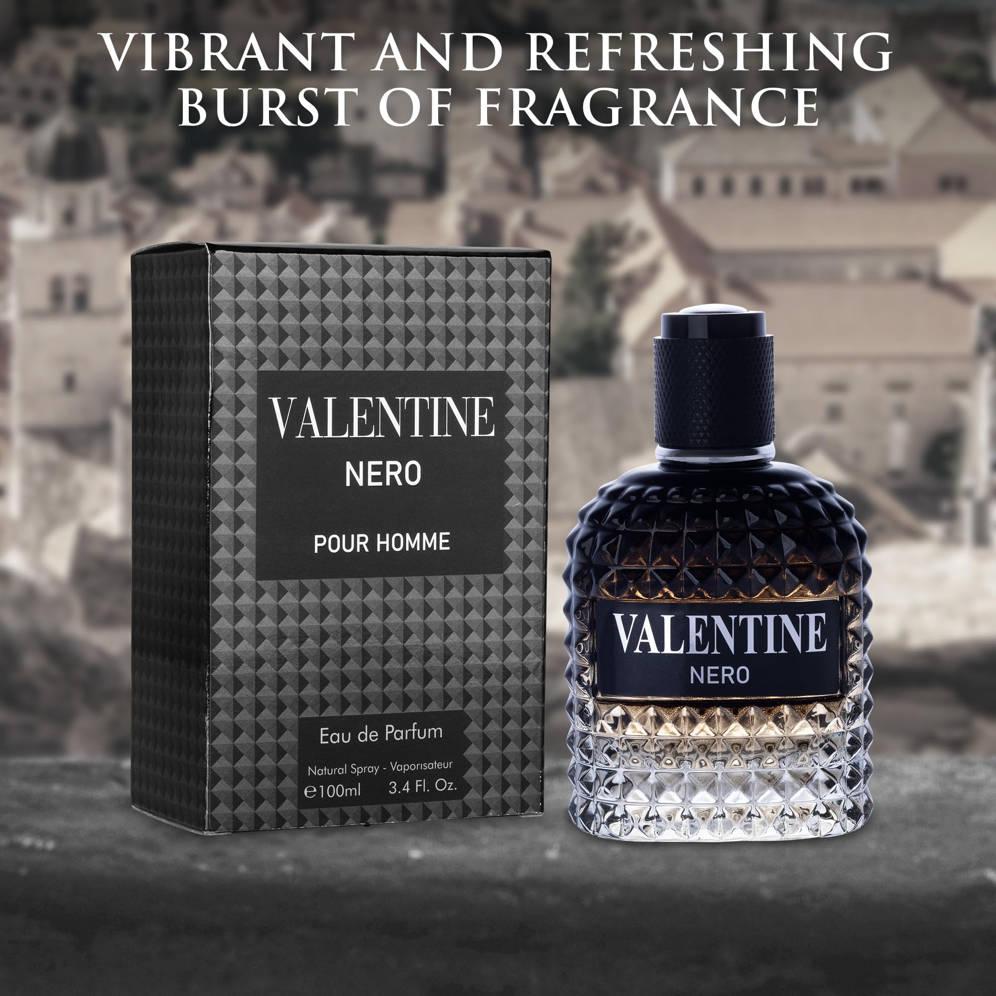 Urban Collection Valentine Nero spritz action indicates easy application and versatile wear.