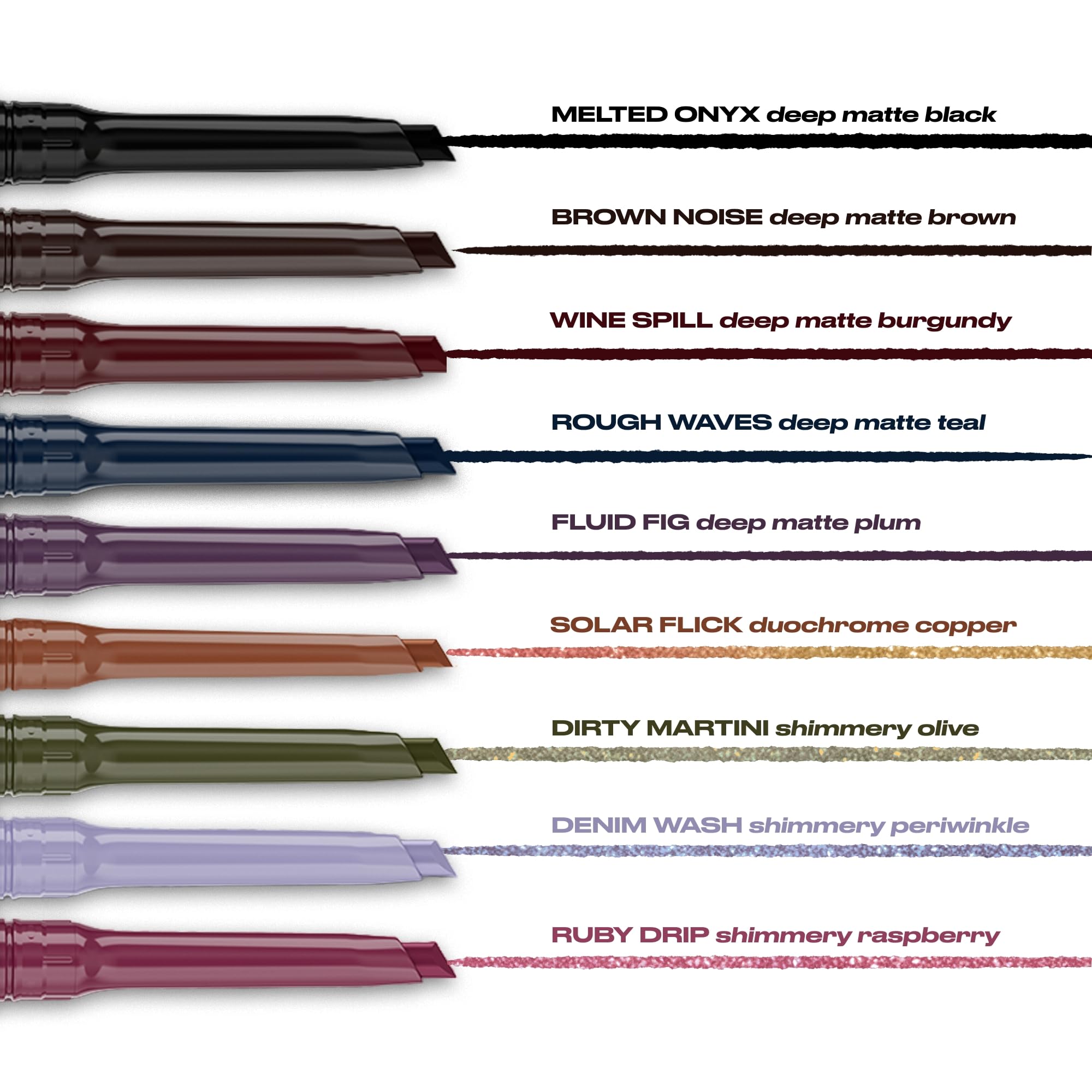 Urban Decay 24/7 Liquid Stick eyeliner on eyelid with bold cat-eye.
