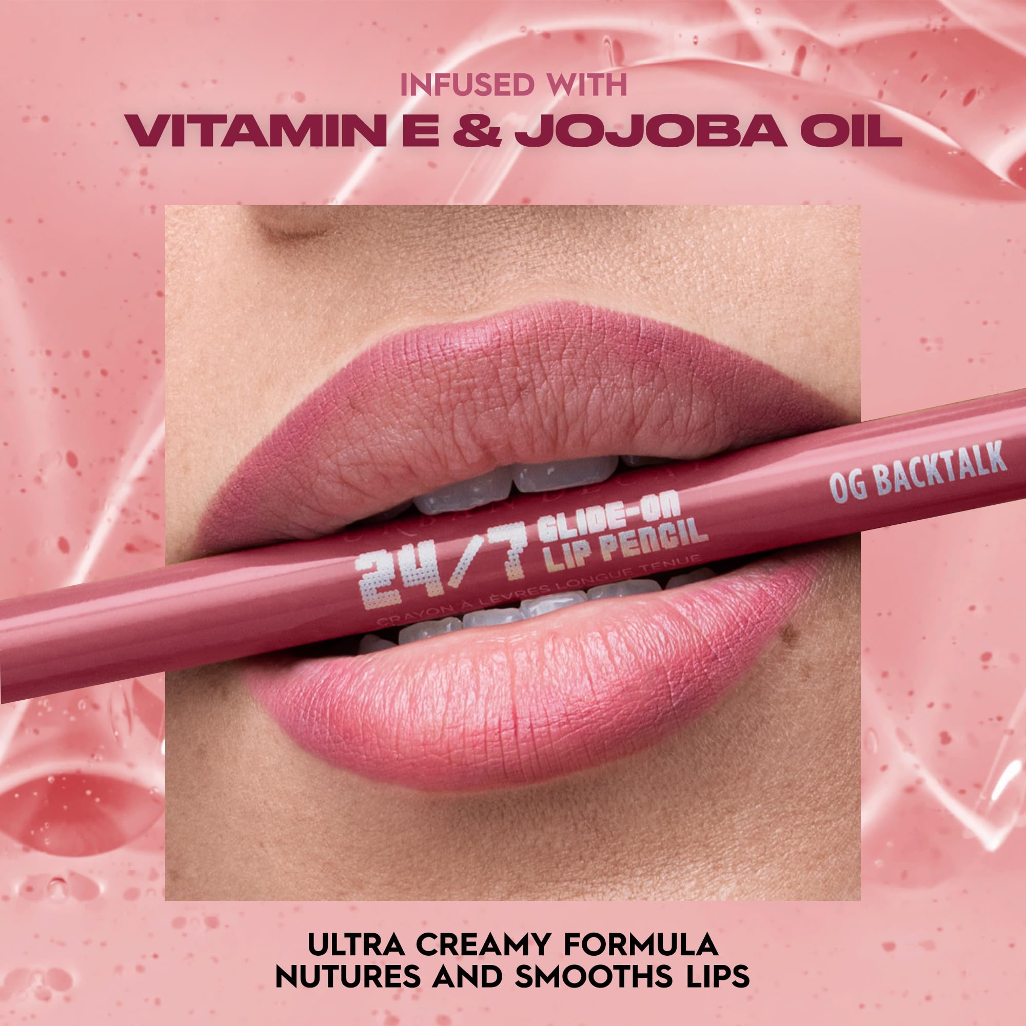 URBAN DECAY 24/7 Lip Pencil Backtalk arm swatch shows creamy formula