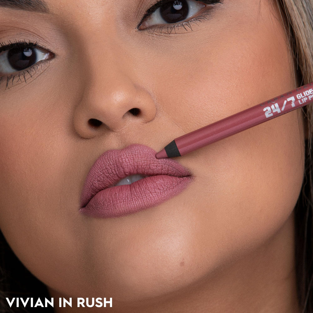 Urban Decay 24/7 Lip Pencil Rush swatch durable waterproof color base for lipstick