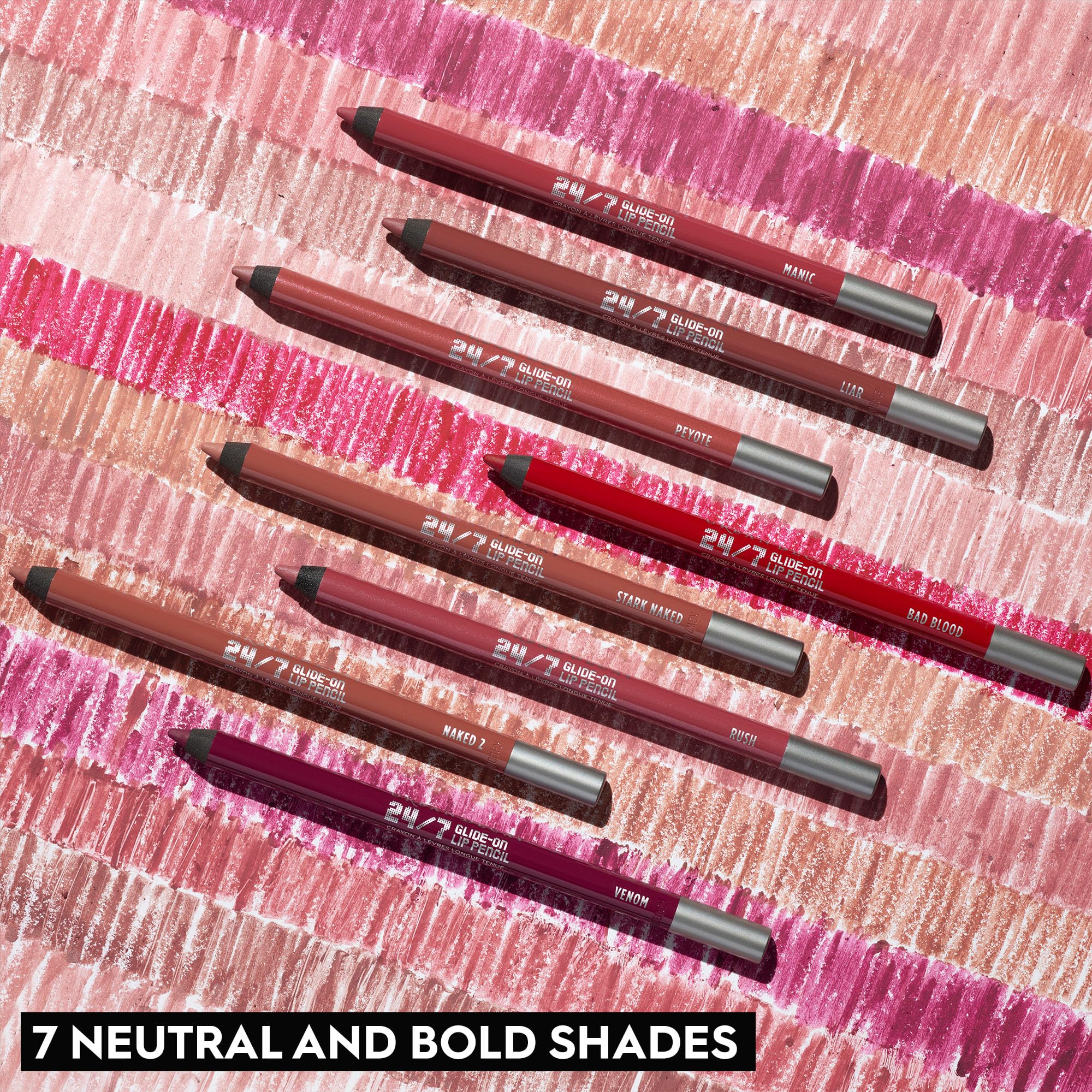 Urban Decay 24/7 Rush swatch feather-free line with rich pink mauve color