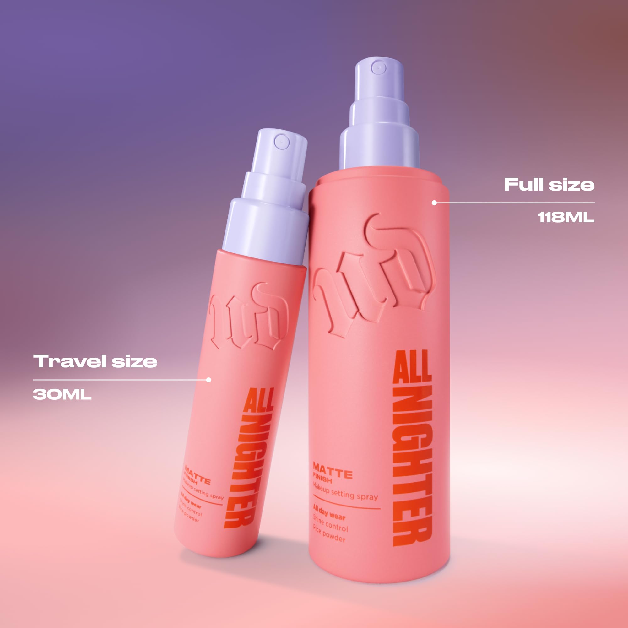 Urban Decay All Nighter matte finish infographic illustrating shine control.
