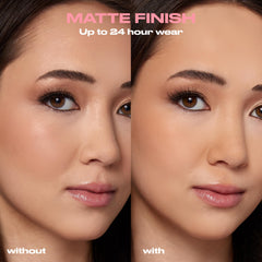 Urban Decay All Nighter matte finish on skin demonstrates shine control.