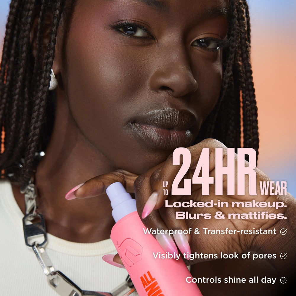 Urban Decay All Nighter mist between steps to lock makeup for longevity.