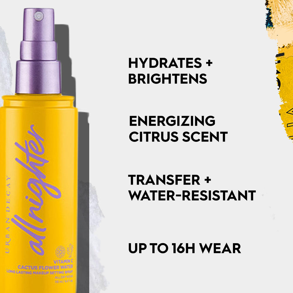 Urban Decay All Nighter mist-dispense delivers long-wear performance up to 16 hours.