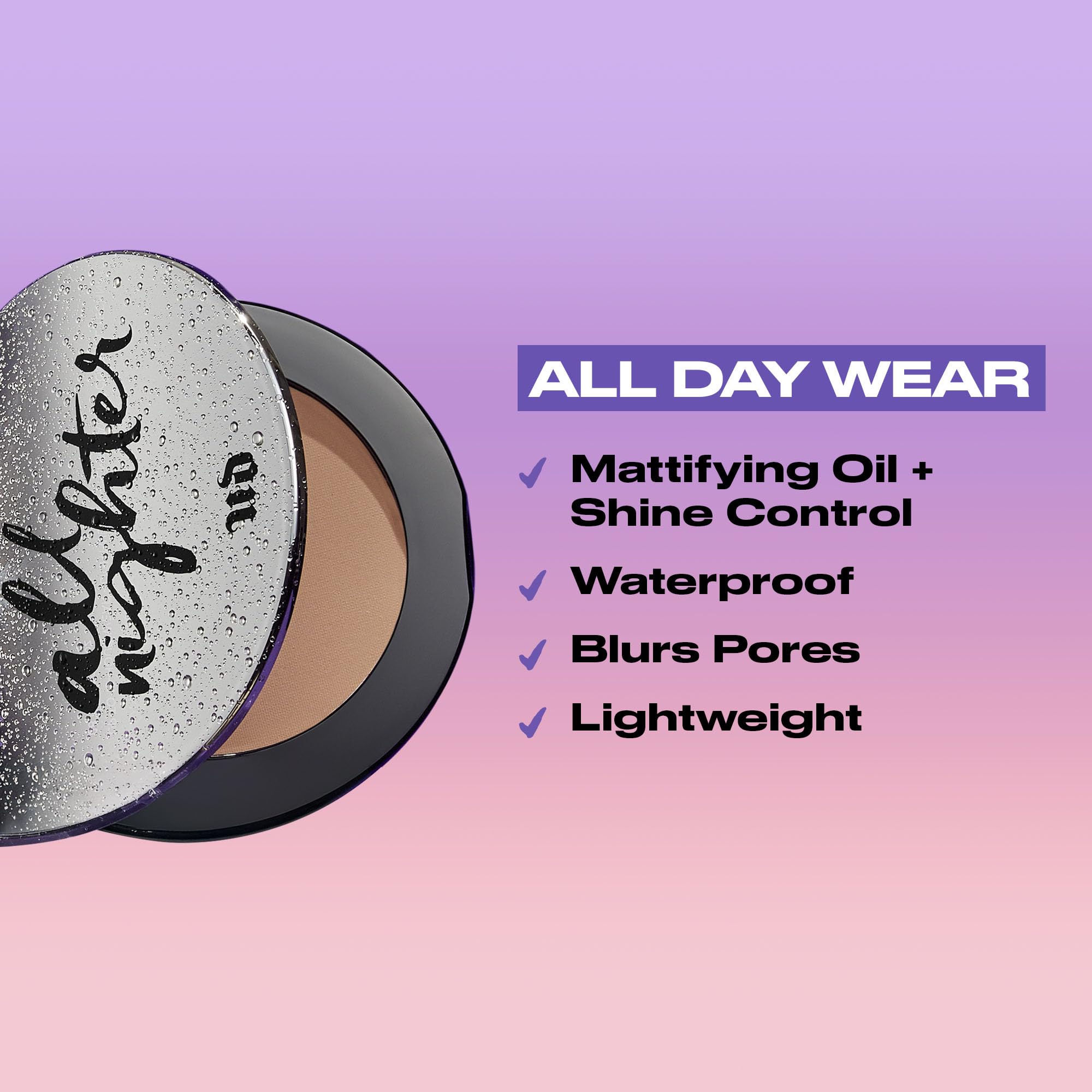 Urban Decay All Nighter pressed powder being applied for shine control.