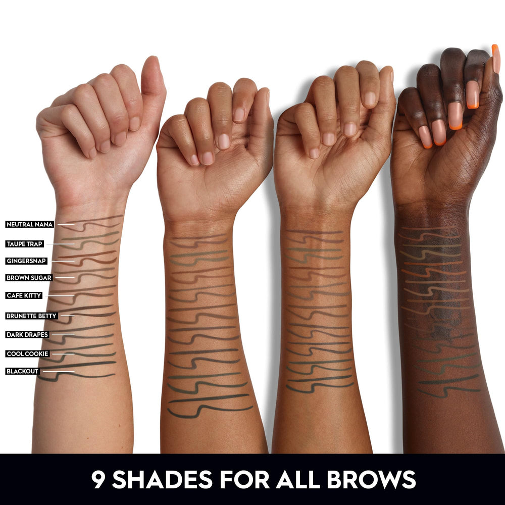 Nine vegan Brow Blade shades displayed for easy shade matching