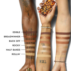 Urban Decay Naked Mini Half Baked swatches displaying creamy textures and shimmering finishes.