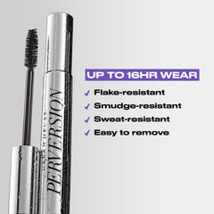 Urban Decay Perversion mascara brush close-up delivering dramatic lash lift.