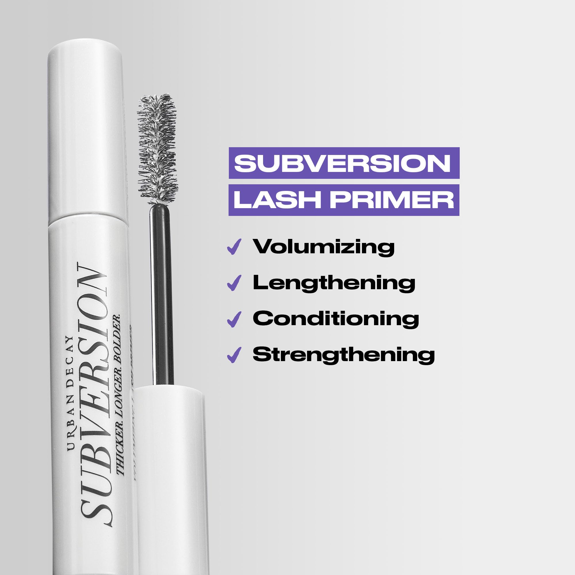 Urban Decay Subversion wand applying primer to lashes for volume.