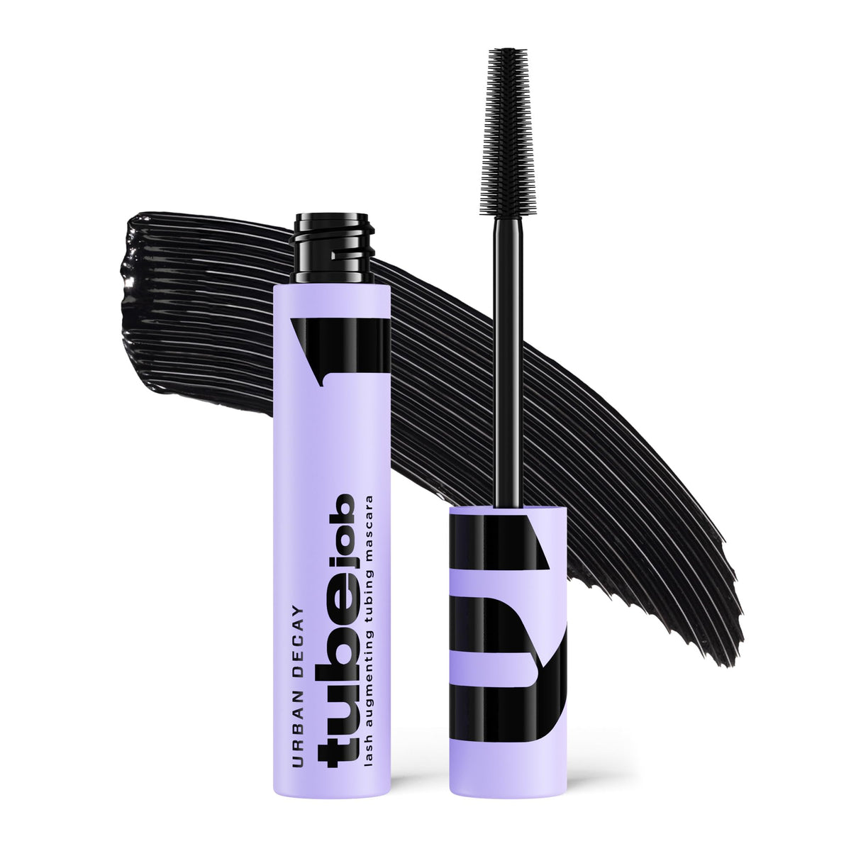 Urban Decay Tube Job Lash bottle closeup with serum-infused lift for defined lashes.