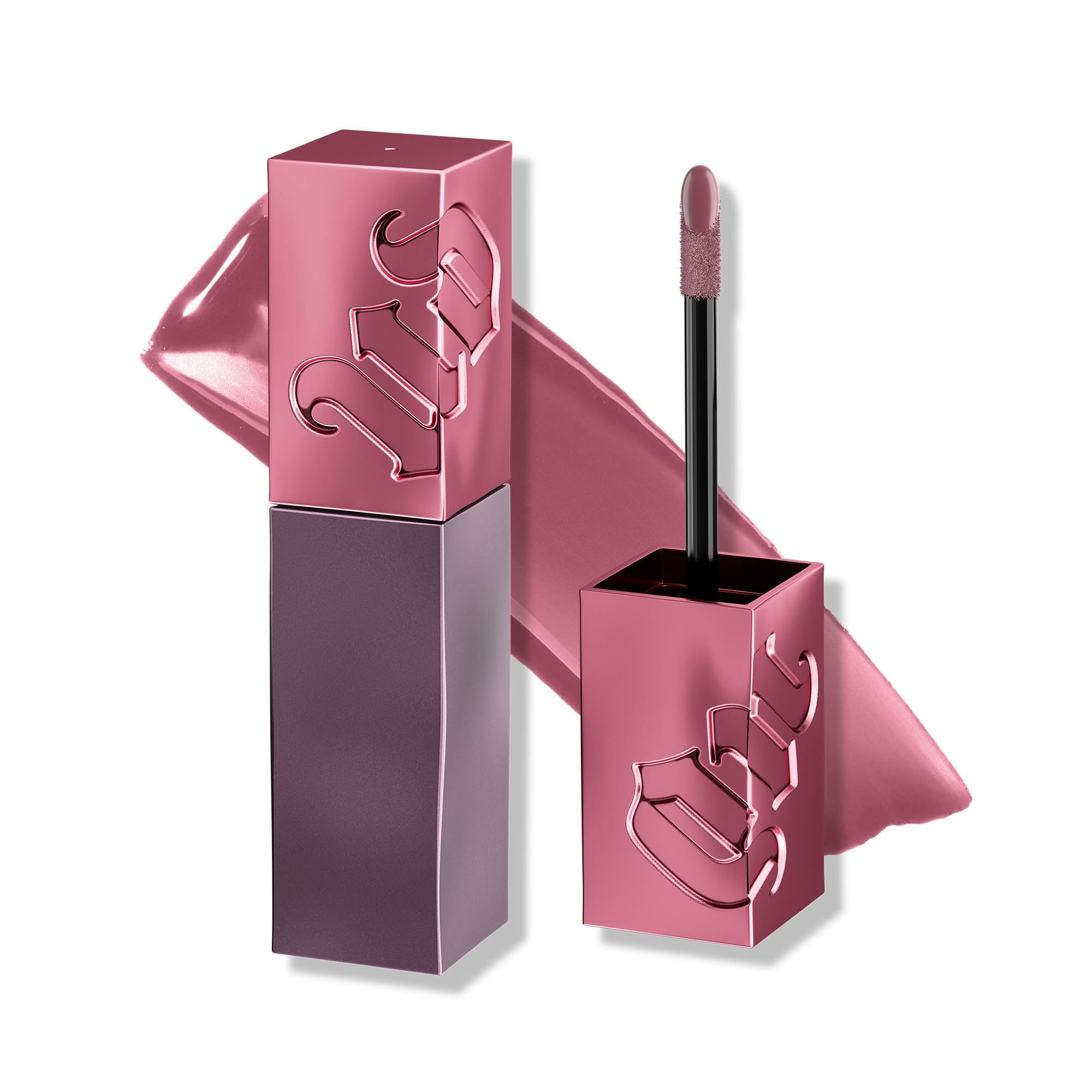 Urban Decay Vice Lip Bond glossy lipstick swatch with vibrant pigment and high shine.