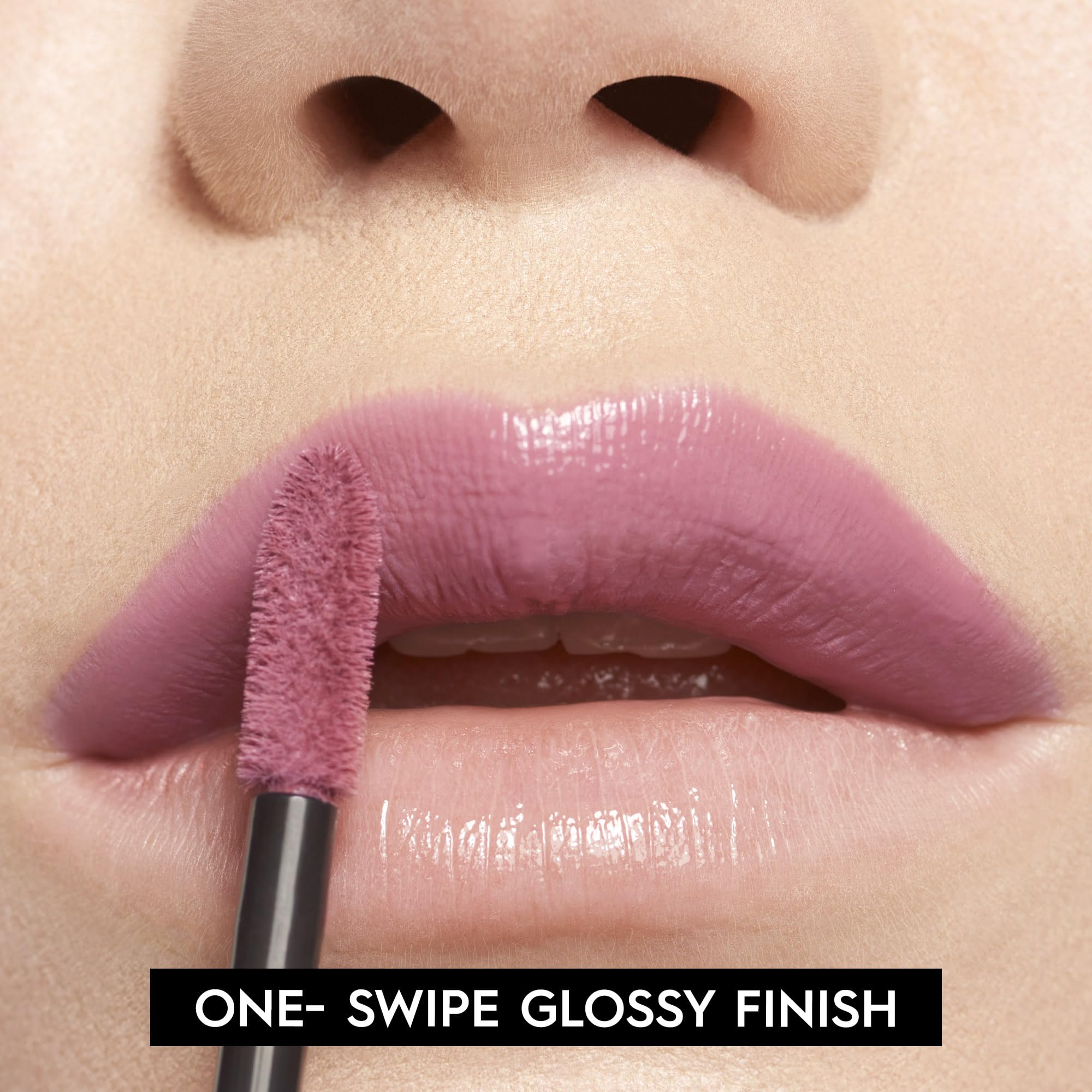 Urban Decay Vice Lip Bond longwear finish on lips with mirror shine.