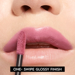 Urban Decay Vice Lip Bond longwear finish on lips with mirror shine.